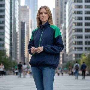 VTG Quantum jacket women's 10 windbreaker pullover mock neck 1/2 zip pocket 80's